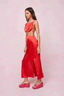 Nasty Gal Womens Satin Strappy Cut Out Midi Dress - Red - 8