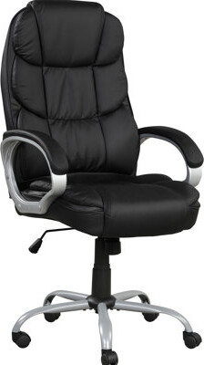 High Back Office Task Chair - 360 Degree Swivel, Pu Leather, Frame, Black/silver Comfortable 360° Back, Leather