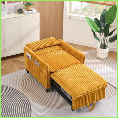 Latitude Run Yellow Corduroy Single Sofa Chair with Pillow – Comfortable Accent for Small Apartment Bedroom Balcony
