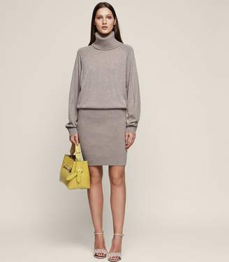 Reiss Cyra - Knitted Rollneck Dress in Natural