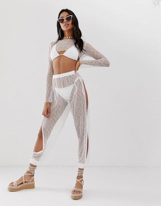 ASOS DESIGN DESIGN beach trousers with split sides in webbed jersey lace co-ord