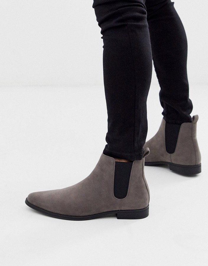 ASOS DESIGN chelsea boots in grey faux suede - ShopStyle