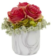 Thumbnail for your product : Nearly Natural Rose & Hydrangea Artificial Arrangement in Faux Marble Vase