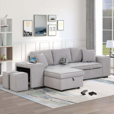 Ebern Designs Versatile Reversible L-Shape Sectional Sofa with Storage and Stools for Living Room
