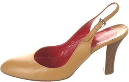 Walter Steiger Leather Slingback Pumps Neutrals Semi-Pointed Toes Buckle Closure at Ankles Unfortunately, due to restrictions, this item may not be eligible for shipping in all areas.