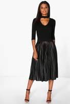 Thumbnail for your product : boohoo Jeana Metallic Pleated Midi Skirt