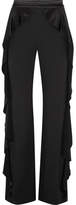 Thumbnail for your product : Alice + Olivia Wallace Satin Ruffled-trimmed Crepe Wide-leg Pants