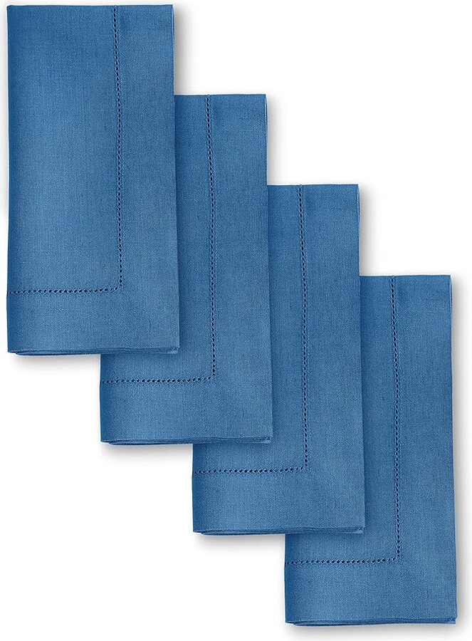 Solino Home Linen Dinner Napkins 20 x 20 Inch – Classic Hemstitch Indigo Blue Napkins Set of 4 – 100% Pure Linen Napkins for Spring, Easter, Summer – Handcrafted and Machine Washable