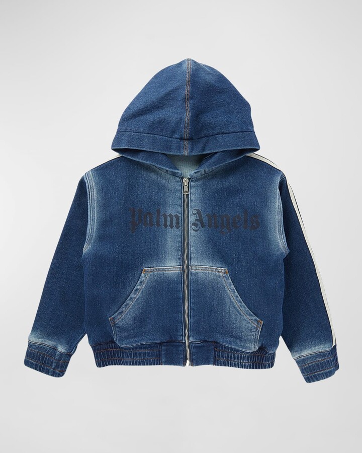 Palm Angels Boy's Logo-Print Denim Wash Track Jacket, Size 4-12