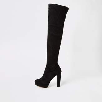 River Island Womens Black high leg wide fit platform heeled boots