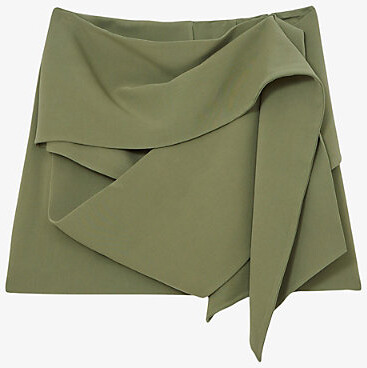 Reiss Womens Green Nicole Drape-Detail Stretch-Woven Mini Skirt 14