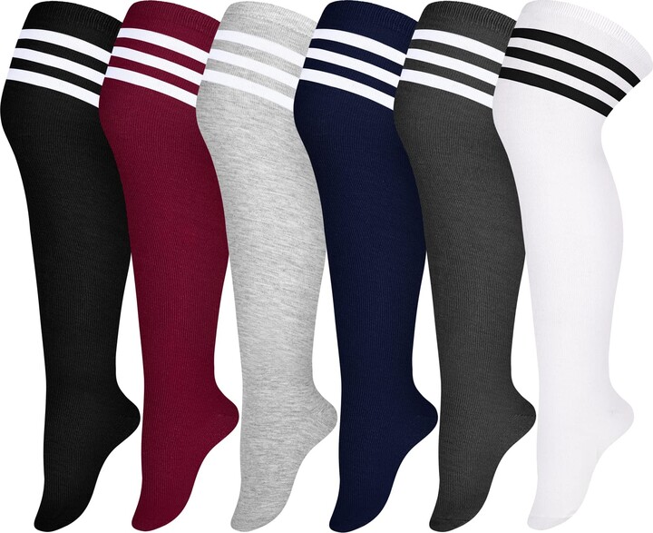 Apoway 6 Pairs Plus Size Thigh High Socks Warm Thigh High Stockings ...