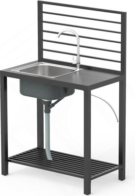 17 Stories Outdoor Kitchen Island With Storage Aluminum Kitchen Storage Island Stainless Steel Outdoor Sink W/Faucet & Drainboard Freestanding Storage Shelves