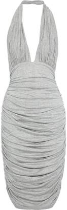 Norma Kamali Ruched Melange Stretch-jersey Halterneck Dress