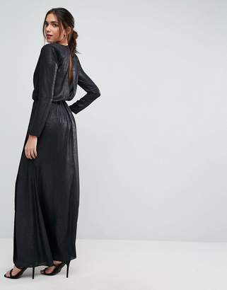 ASOS Design Metallic Twist Front Maxi Dress With Shoulder Pads