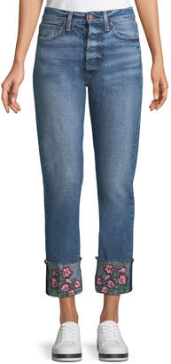 Alice + Olivia JEANS Amazing Cropped Embroidered Straight Jeans