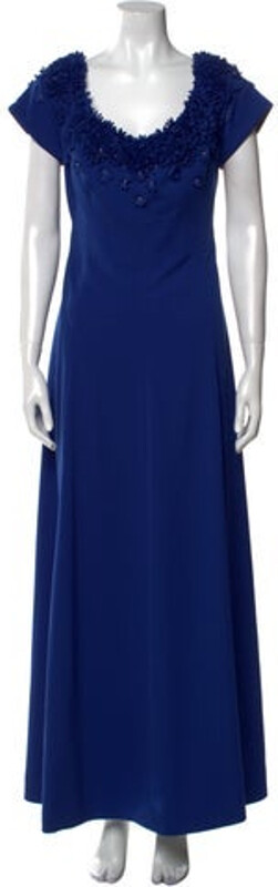 Catherine Regehr Evening Gown Blue Short Sleeve with Scoop Neck
