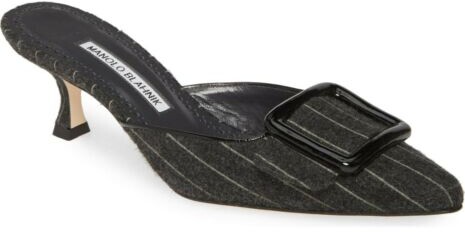 Manolo blahnik maysale buckle grey striped mules slides eu 40 i love shoes 50 mm