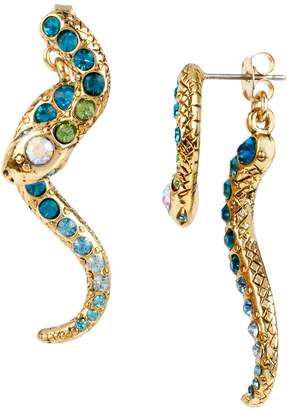 Betsey Johnson Ocean Drive Pave Crystal Snake Front and Back Linear Earring