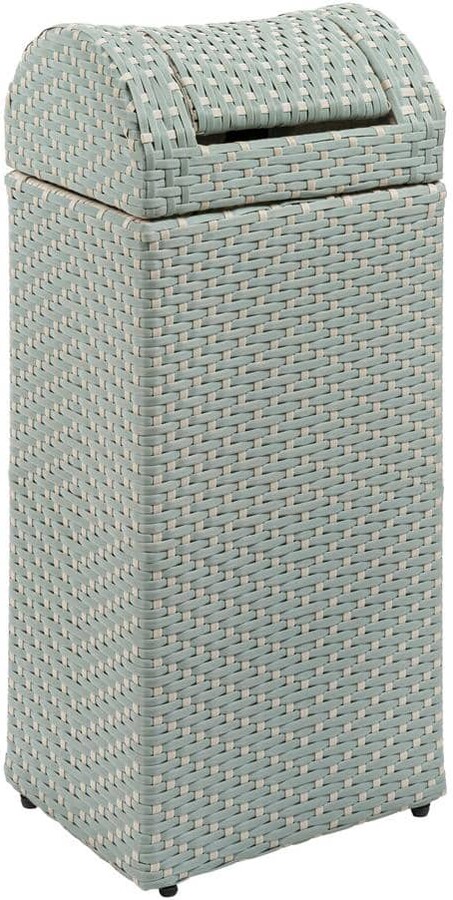 happimess Darla 14.27 Gal. All-Weather Wicker/Metal Swing Top Lid Hideaway Outdoor Trash Can, Mint Blue/White