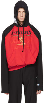 Vetements Red and Black Champion Edition Antwerpen Hoodie