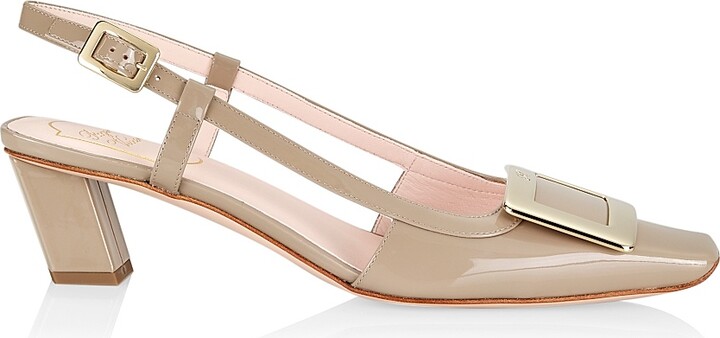 Roger Vivier Women's Belle Vivier 45MM Patent Leather Slingback Pumps - Taupe - Size 5