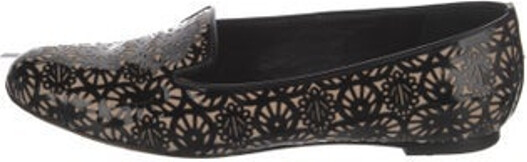 Alexander McQueen Patent Leather Loafers Black Patterned Semi-Pointed Toes with Lasercut Accents Includes Box & Dust Bag