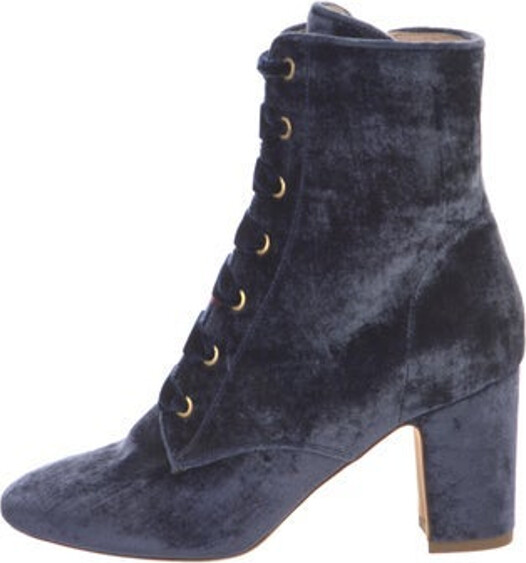 Polly Plume Velvet Ankle Lace-Up Boots Purple Semi-Pointed Toes Concealed Zip Closure at Sides