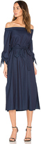 Thumbnail for your product : Tibi Off Shoulder Belted Midi Dress in Navy