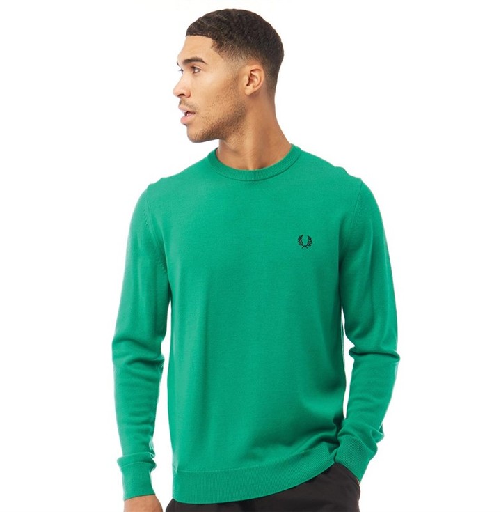 Fred Perry Mens Classic Merino Crew Neck Jumper Electric Green - ShopStyle