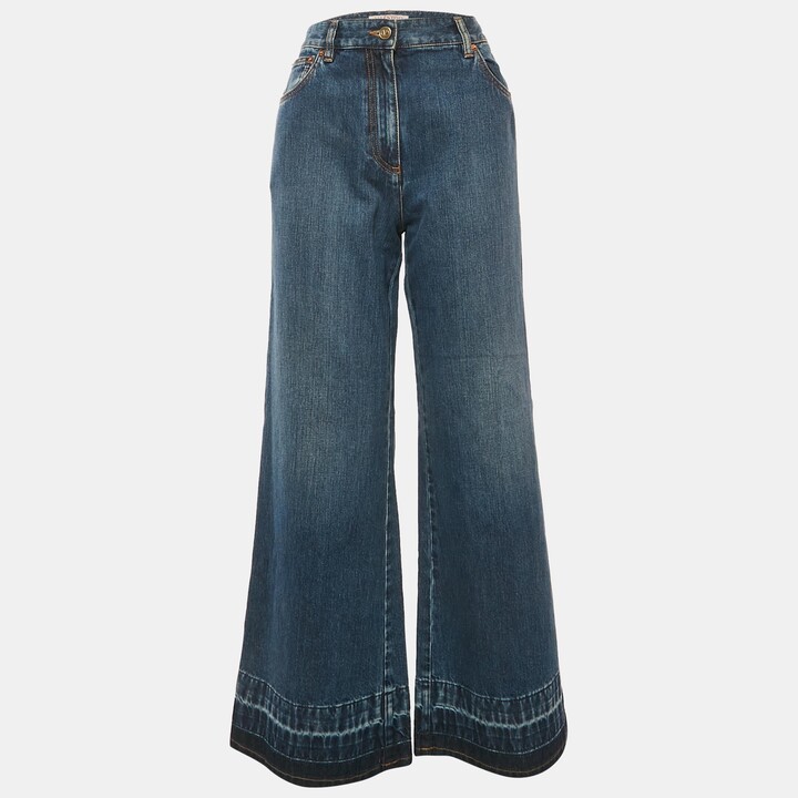 Valentino Blue Denim V Embellished Wide-Leg Jeans M Waist 29"