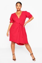 Thumbnail for your product : boohoo Plus Puff Sleeve Self Belted Midi Dress