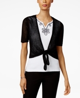 Thumbnail for your product : Alfred Dunner Petite Garden Party Tie-Front Layered-Look Top