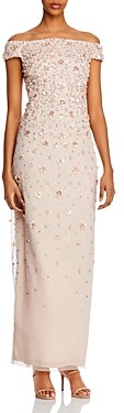 Adrianna Papell Beaded Off-the-Shoulder Gown