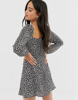 Wild Honey skater dress with square neck in leopard