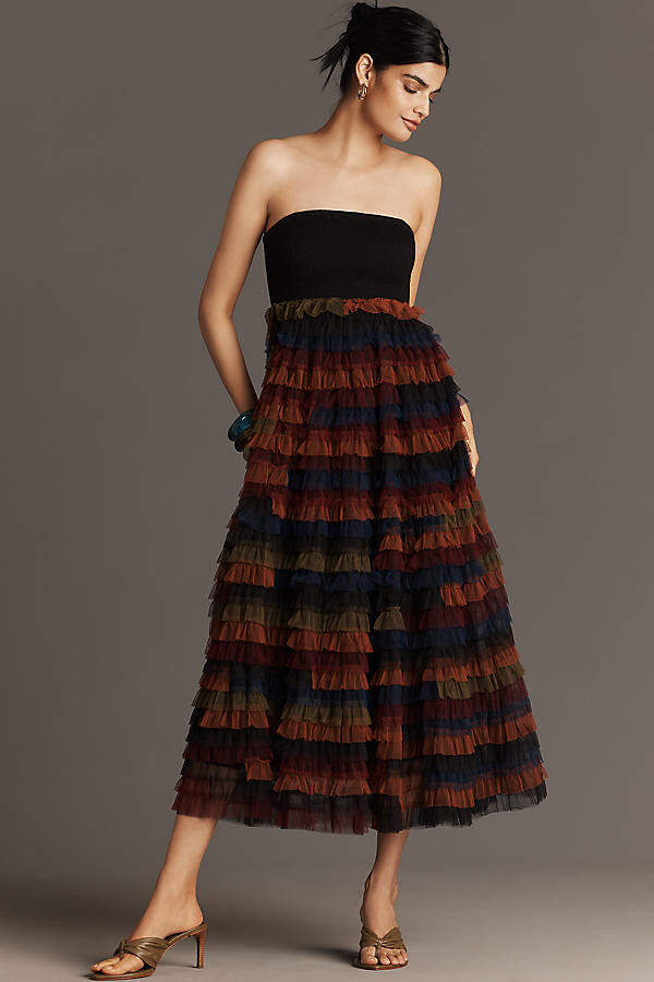 Zoyla Strapless Tulle Midi Dress