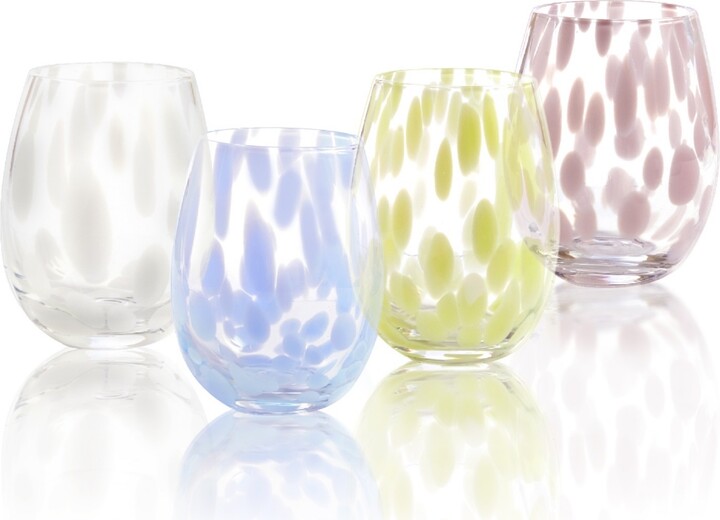 Qualia Glass Plum Blossom Stemless 19 oz Wine Glasses, Set of 4