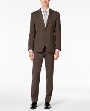 Kenneth Cole Reaction Men's Big & Tall Slim-Fit Ready Flex Stretch Medium Brown Solid Suit