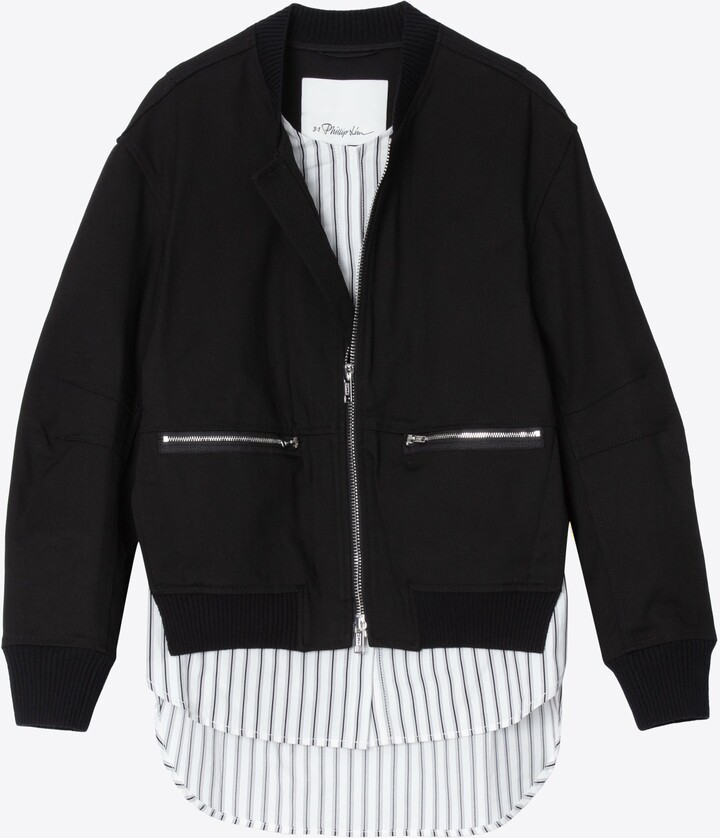 Bomber with Trompe Loeil Underlay in BLK MULTI