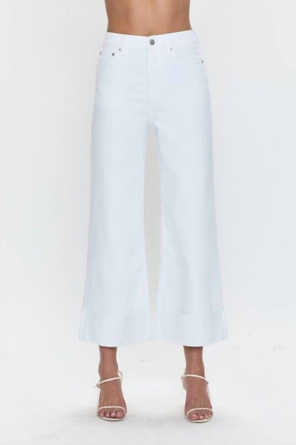 Pistola Denim Lana Cuffed Crop Wide Leg In White