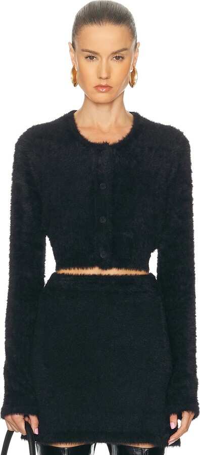 Helmut Lang Cropped Eyelash Cardigan in Black