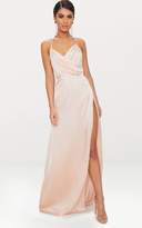 Thumbnail for your product : PrettyLittleThing Lucie Champagne Silky Plunge Extreme Split Maxi Dress