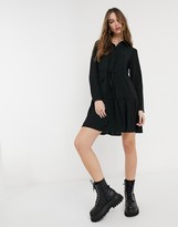 Thumbnail for your product : New Look tie waist tiered shirt dress in black