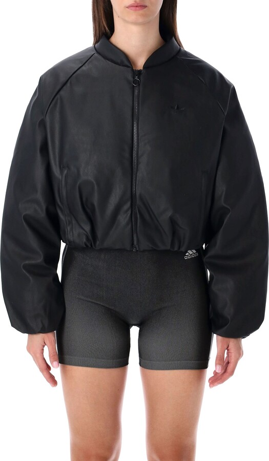adidas 'centre stage' faux leather jacket in black ShopStyle