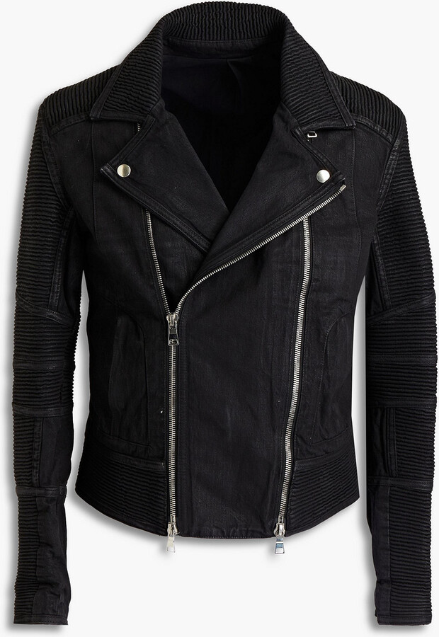 Balmain Appliquéd coated denim biker jacket ShopStyle