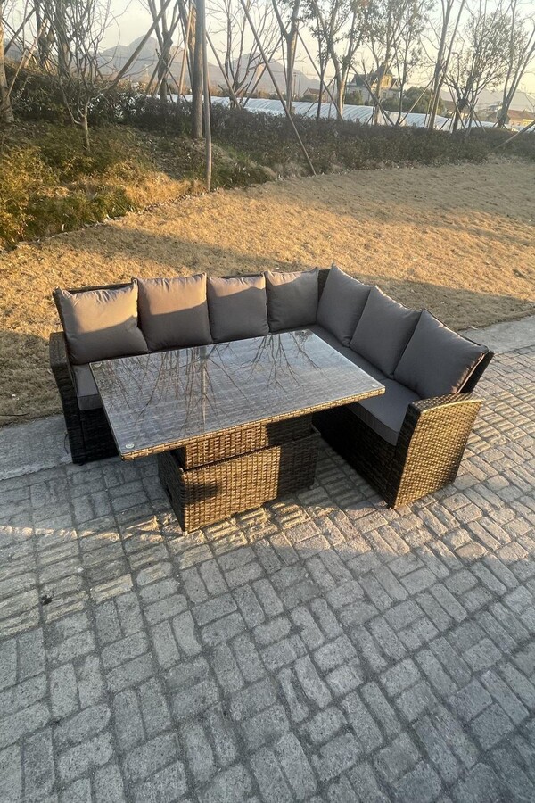 Fimous PE Rattan Corner Garden Furniture High Back Sofa Set Adjustable