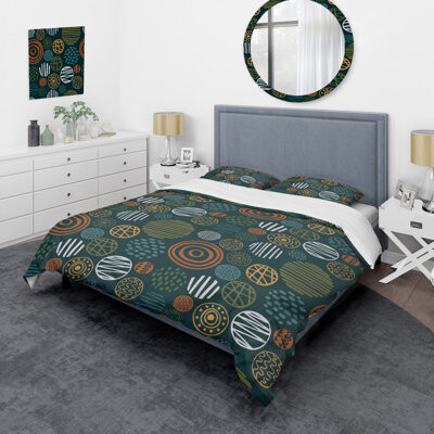 Design Art Green Circle Pattern - Abstract Duvet Cover Set - Microfiber Polyester