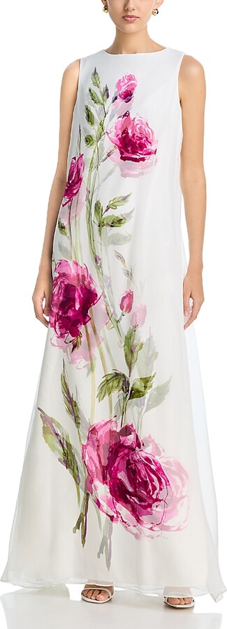 Teri Jon by Rickie Freeman Digital Flower Print Crepe Dress