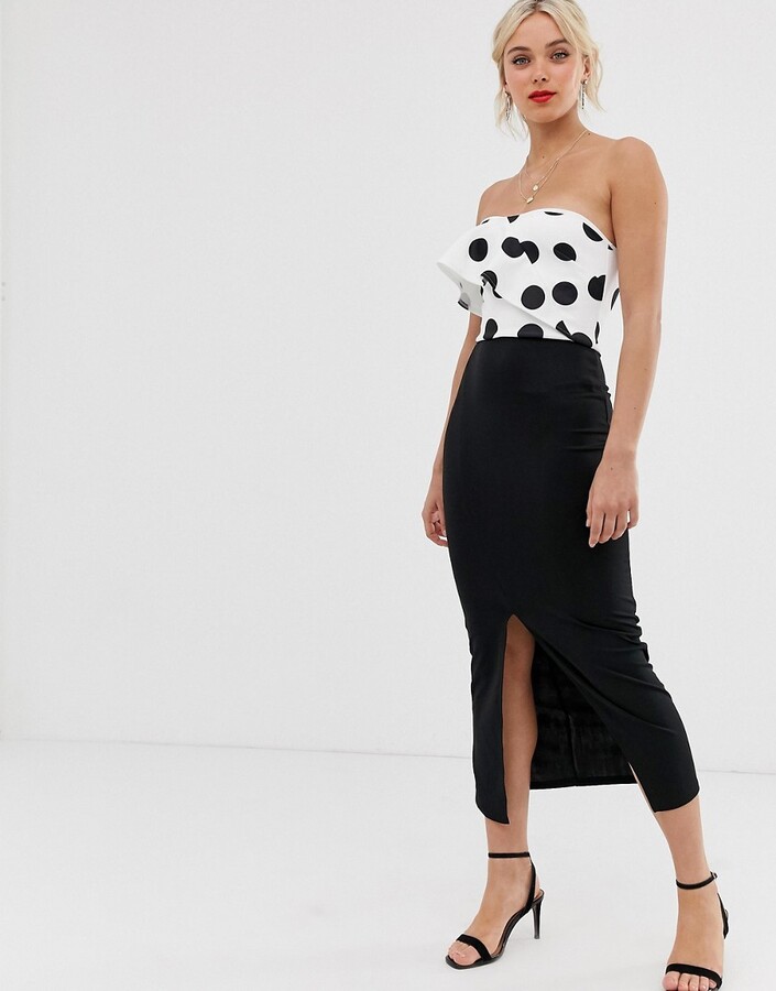 true violet bandeau midi dress with frill