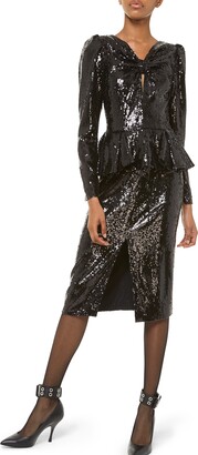 Michael Kors Collection Sequined Long-Sleeve Peplum Dress
